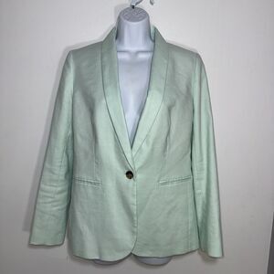 J Crew Parke Women Sz 6 Mint Green Linen Blend Blazer Surgeon Cuff Shawl Collar